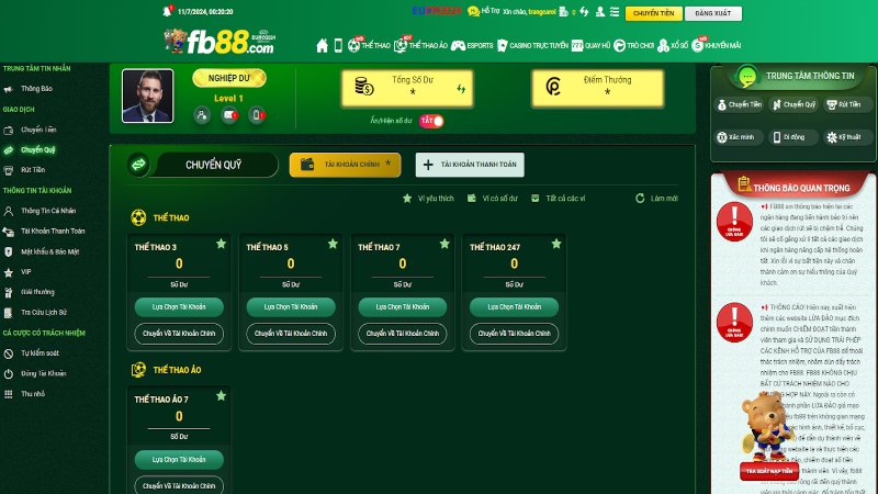 Rút Tiền FB88 – Quy Trình Rút Tiền Đơn Giản, Nhanh 2026 2 Tiến hành chuyển tiền từ các tài khoản phụ sang ví chính